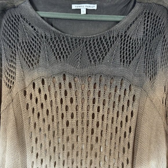 Tempo Paris Brown Ombré Knit Tunic Top Womens Size S Crochet Sheer Drawstring - Picture 6 of 11